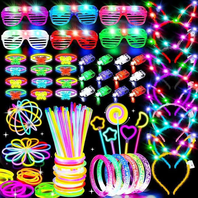 Glow Sticks Party Favors for Kids/Adult 156 PCS - Glow in The Dark Party Supplies Light Up Bracelet Necklaces Glasses Headband Accessories, Birthday Easter Basket Stuffers Gifts Bags Neon Decorations