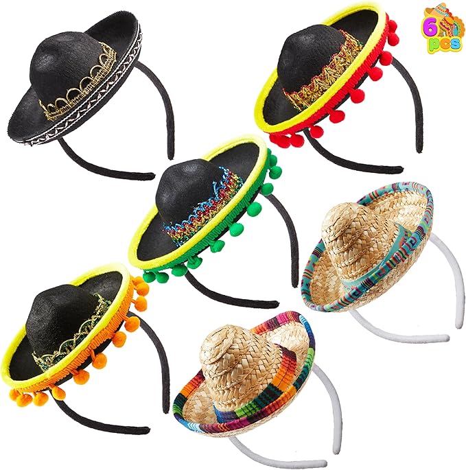 JOYIN 6 PCS Cinco De Mayo Fiesta Fabric and Straw Sombrero Headbands Party Costume for Fun Fiesta Hat Party Supplies, Luau Event Photo Props, Mexican Theme Decorations and Party Favors