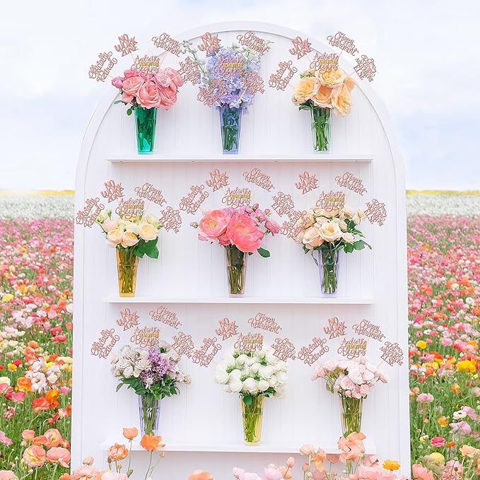 15 PCS Happy Retirement Centerpiece Sticks Officially Retired Table Flower Centerpieces Sticks No Work Zone Floral Decorations for Retirement Farewell Birthday Party Centerpieces Supplies Rose Gold