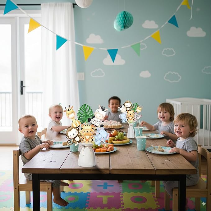 24Pcs Jungle Animals Centerpiece Sticks Safari Animal Table Toppers for Jungle Birthday Party Zoo Animals Baby Shower Supplies Safari Party Decoration