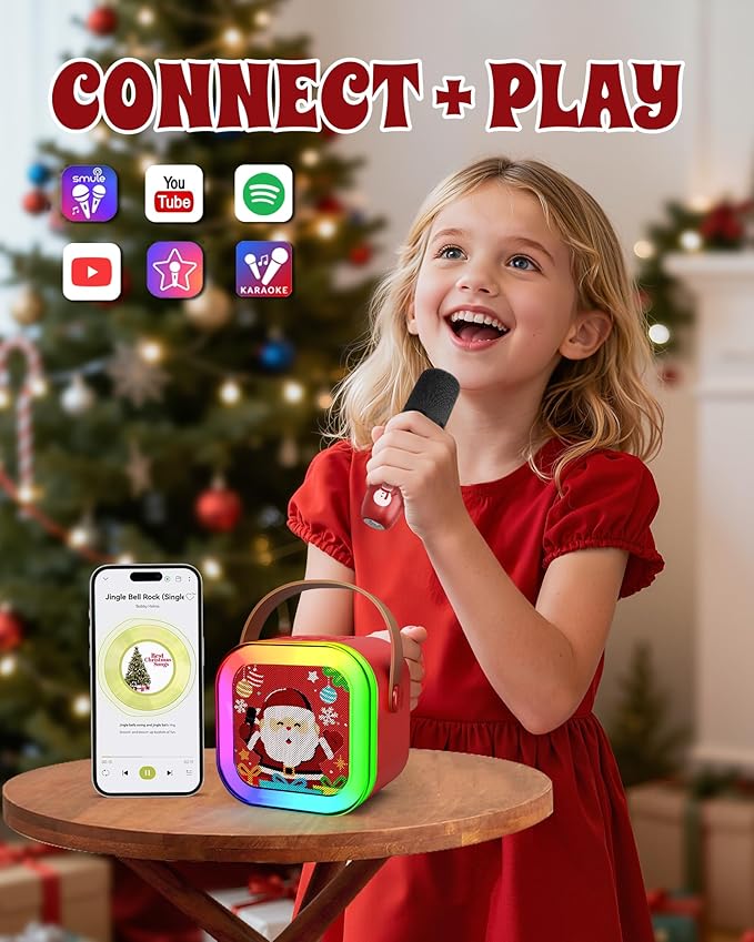 Mini Karaoke Machine for Kids Girls & Boys - Portable Bluetooth Speaker with 2 Wireless Microphones - Kids Birthday for Ages 4-10 Years Old- Christmas Limited Edition