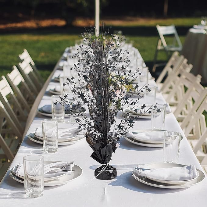6 Pack Metallic Foil Spray Centerpiece Star Table Decoration Burst Table Centerpieces for Birthday Wedding Anniversary Graduation Holiday Party Supplies Decor (Black)