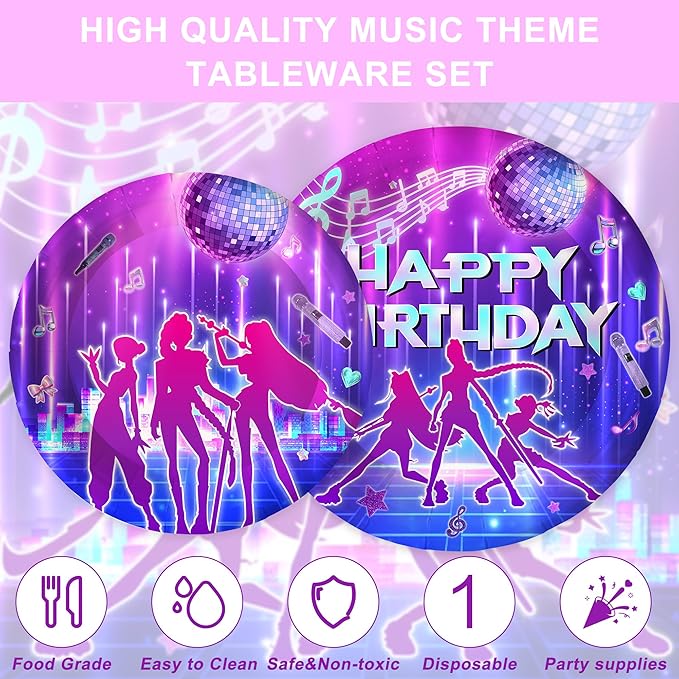 120 Pcs Music Dance Party Supplies And Tableware Including 20 Plates 20 Paper Cups And 20 Music Dance Themed Party Decorations Napkins