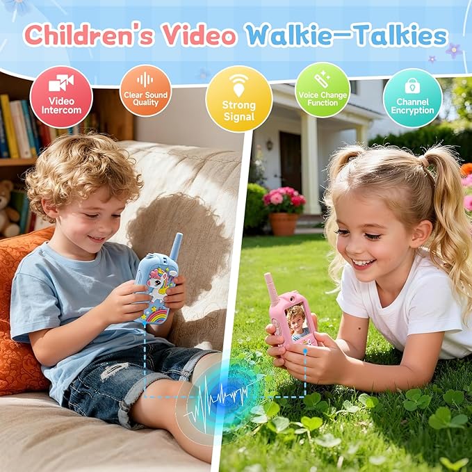 Video Walkie Talkies for Kids,2 Pack Rechargeable Walkie Talkies with Cute Silicone Cases,Long Range with Screen,Toys for Indoor Play,Camping, Hiking,Christmas Birthday Gifts for Boys Girls Ages 3-12