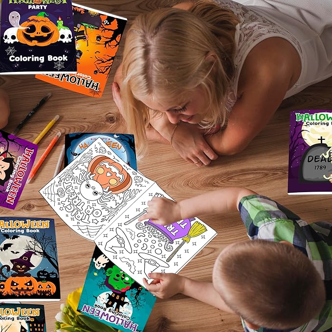 Lyosehy 24PCS Coloring Books Halloween Theme Party Favors Halloween Coloring Books Bulk Halloween Theme for Kids Home School Activity