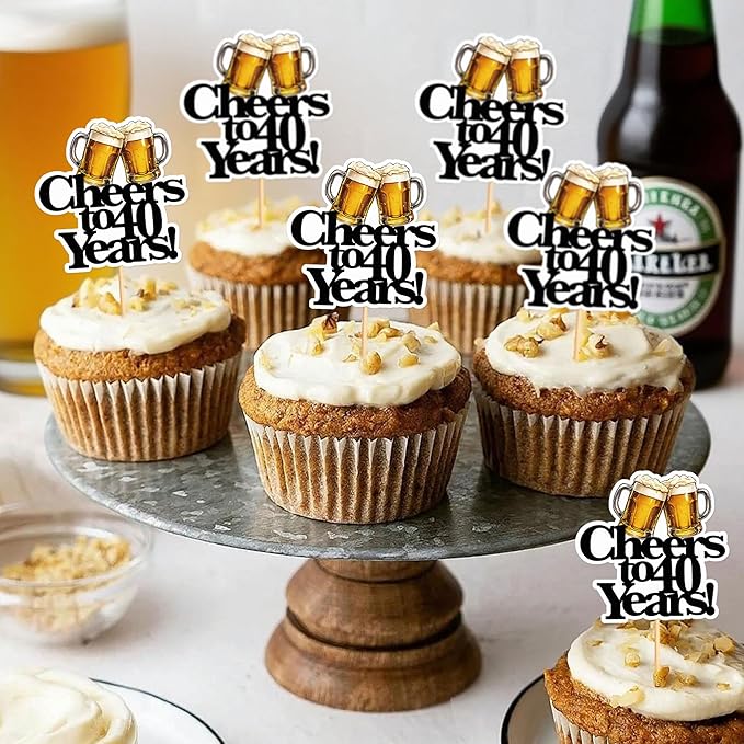 Ercadio 28 PCS Beer Party Cupcake Toppers Cheers and Beers Happy Birthday Decor for Cheers to 40 Years Cake Topper Favor for Summer Family Party Decor Supplies