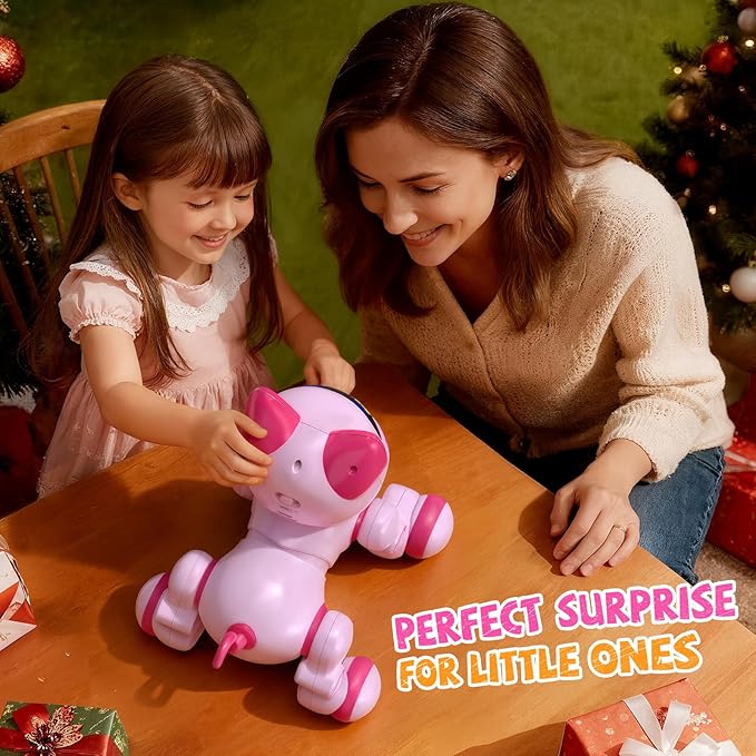 Robot Cat Toy for Kids, Interactive Robot Kitty with Touch Sensing, Remote Control Cat Robot Singing, Dancing, Walking, Sliding, Programmable Smart Pink Robotic Cat Pet for Girls