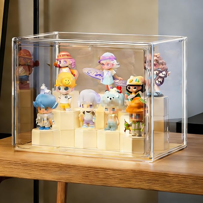 Transparent Acrylic Collectible Display Box with LED Lights, DIY Scene, with Background, dust-Proof and Moisture-Proof, for Figure Model Collection Display Cabinet (27x22x27cm/10.6x8.7x10.6in) (Large)