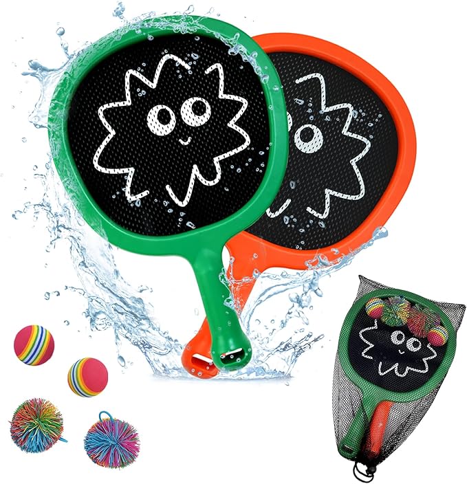 Portable Paddles and Bouncy Balls Set for Kids or Adults’ Indoor Outdoor Activities, Sport Game for Beginner or Intermediate, Swing Racket in Beach Pool Backyard Playground Lawn Park or Court