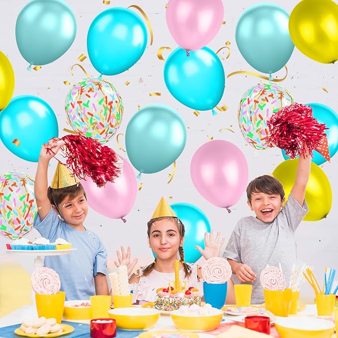 Donut Balloons, Pink Yellow Teal Balloons Pastel Pink Teal Sprinkles Confetti Balloons for Donut Theme Party Cutouts Birthday Party Balloons Arch Photo Props Favor Ideas Supplies
