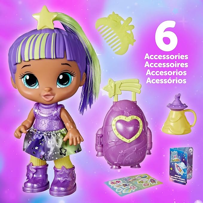 Baby Alive Star Besties Doll, Lovely Luna, 8-inch Space-Themed Doll for 3 Year Old Girls and Boys and Up, Accessories
