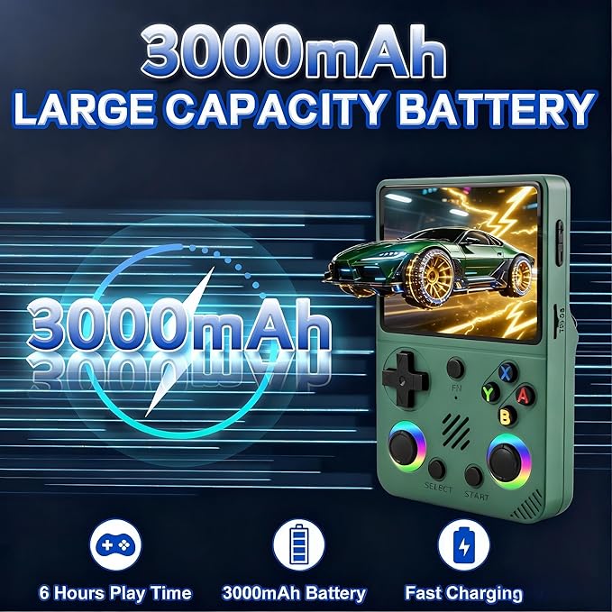 RG36PRO Handheld Game Console - 3.5-Inch Screen, Support 30000+Classic Games, 64G TF Card, Open Source System, 3000mAh Battery, Portable Console for Travel, Gift for Adult or Partner-Green