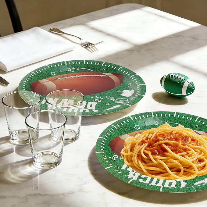 96Pcs Football Paper Plates and Napkins and Cups - Football Sport Party Supplies Kids Birthday Party Decorations Celebratory Banquet Touch Down, Serves 24