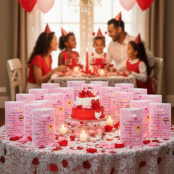 Valentine's Day Party Favor Bag - 50Pcs Valentine's Day John 3:16 Goody Candy Treat Gift Bag Religious Christian Cross Valentine Decor for Kid Adult Church VBS Sunday School Classroom Exchange Wedding
