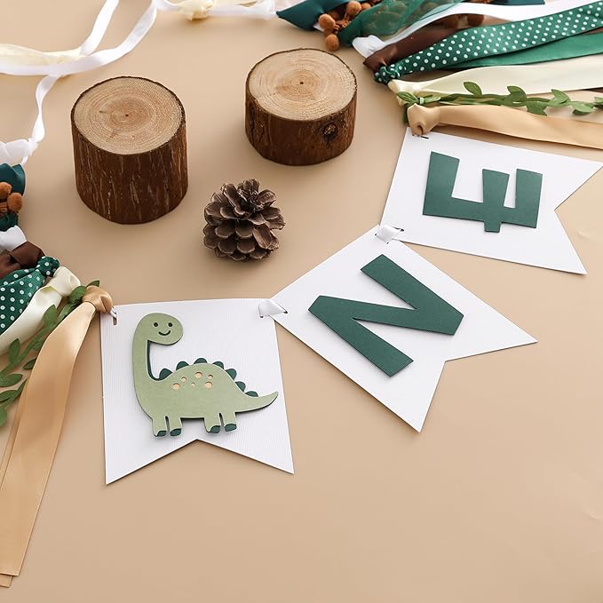 Dinosaur 1st Birthday High Chair Banner - Baby Boy First Highchair Banner for Party Supplies, Dinosaur Themed One High Chair Garland Birthday Party Decorations, Cake Smash Photo Props