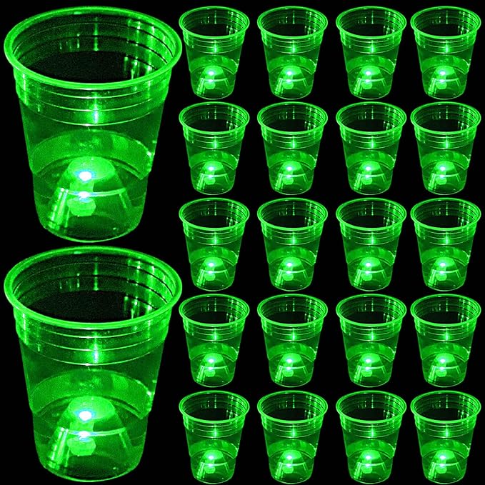 mishunyus Green Glow Cups, 16 oz Cups-Ounce Plastic Party Cups, Strong and Sturdy Disposable Cups for Party，St Patrick day Plastic Cups Decoration(40 Pack)