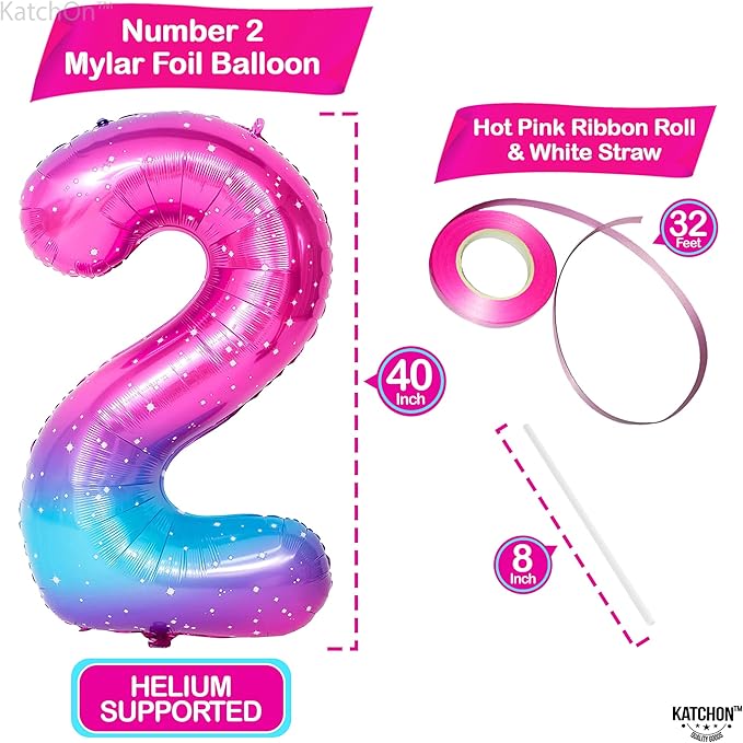 KatchOn, Giant Rainbow 2 Balloon Number - 40 Inch | Number 2 Balloons for Birthdays | 2 Year Old Balloon for 2th Birthday Decorations Girl | Number Balloons for Anniversary Decorations