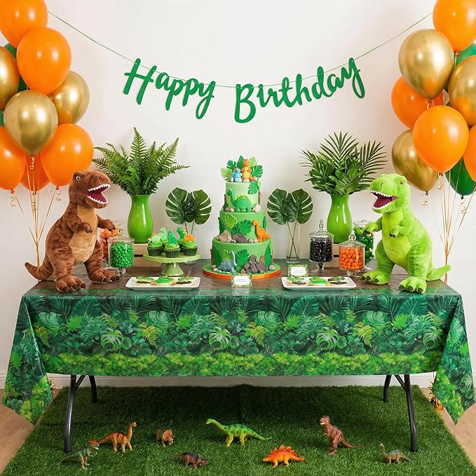 3 Pack Forest Path Tablecloths, 54 x 108 Inch Safari Jungle Table Cover Disposable Dinosaur Themed Tablecloth Waterproof Woodland Party Table Cloth for Birthday Baby Shower Picnic Camping Party Decor