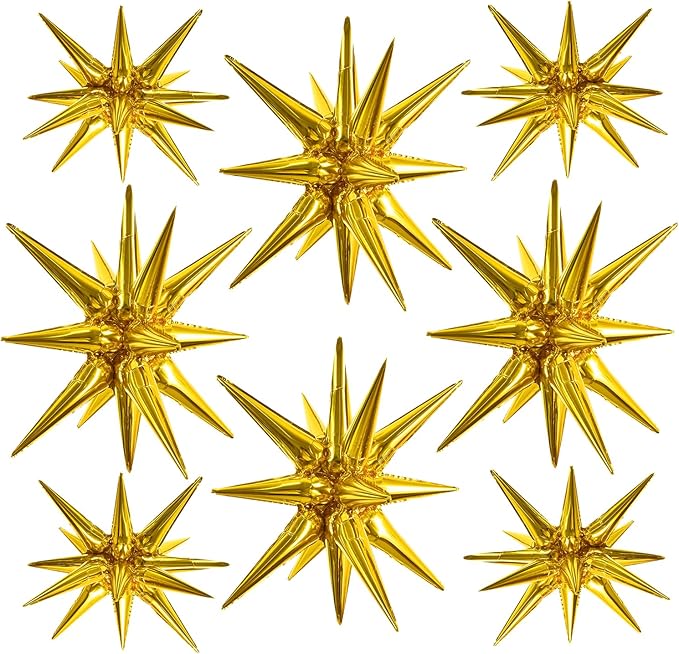 TONIFUL 8 Pcs Gold Star Foil Balloons Large Explosion Mylar Balloons for Party Backdrop Christmas New Year Birthday Wedding Baby Shower Anniversary Photo Booth Supplies