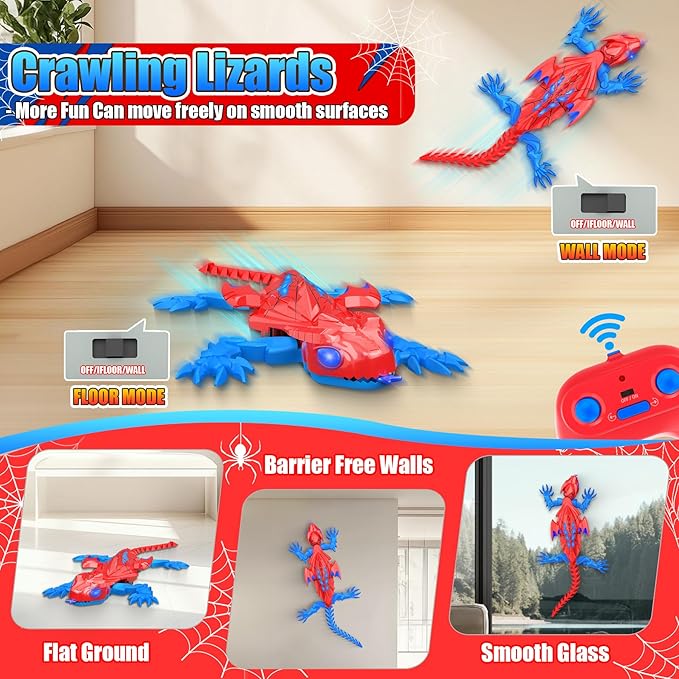 TWFRIC Wall Climbing Gecko Lizard: The Rechargeable Remote Control Car Toy - Exciting RC Crawlers for Kids Ages 6 & Up! Unlock Endless Fun! Perfect for Halloween, Christmas & Birthday Gifts! (Red)