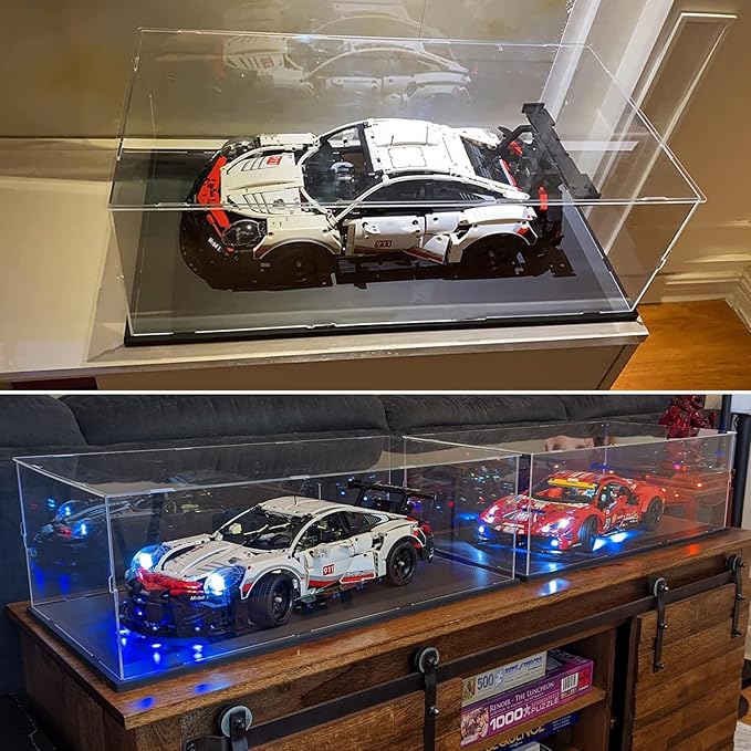 Thickened 3MM Clear Acrylic Display Case for LEGO McLaren P1 42172 1/8 Scale Model Car for Ferrari SP3 42143 42156 42096 42115 42083 Collectibles Transparent Box Large, Black Inside 23.6X11.8X7.9in