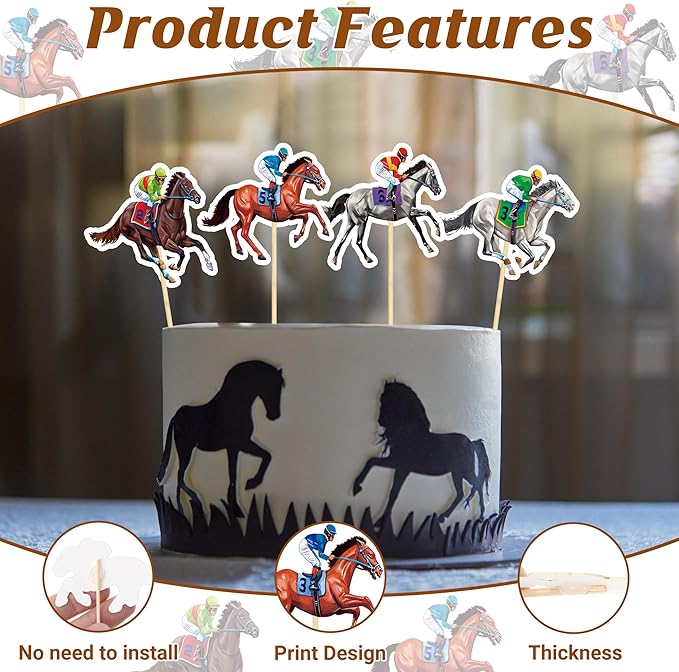 36 PCS Derby Cupcake Toppers, 12 Style Derby Party Decorations, Race Horse Cupcake Toppers Run for the Rose Toothpicks, Run for the Roses Theme Horse Decorations Horse Party Supplies