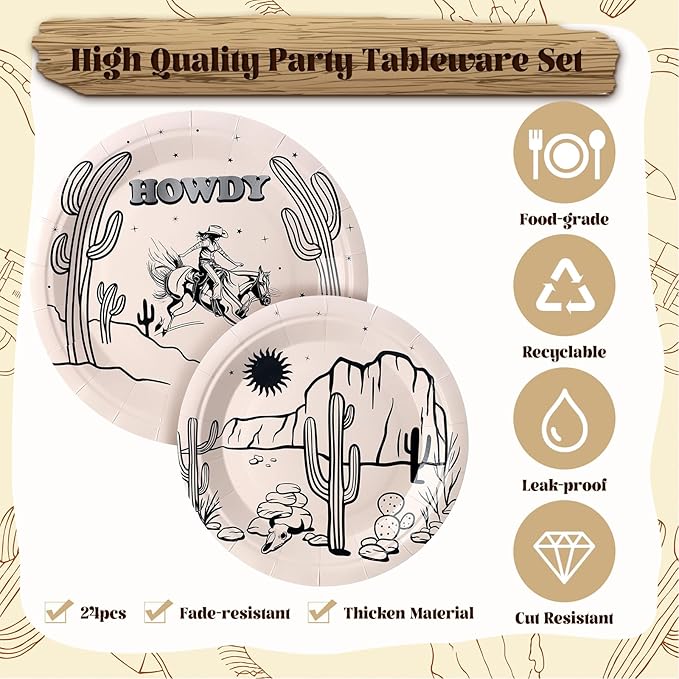 168 Pcs Boho Cowboy Rodeo Birthday Party Supplies Western Party Decorations, Howdy Cowgirl Supplies, Yeehaw Baby Shower Favors, Wild West Tableware(Cowboy,Rodeo)
