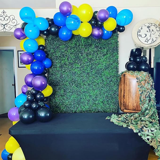 Purple Blue Yellow Black Balloons 60 Pcs Metallic Purple Royal Blue Black Yellow Game Latex Balloon Gaming Party Balloon for Kids Gamer Night Birthday Graduation Party Decoration Supplies