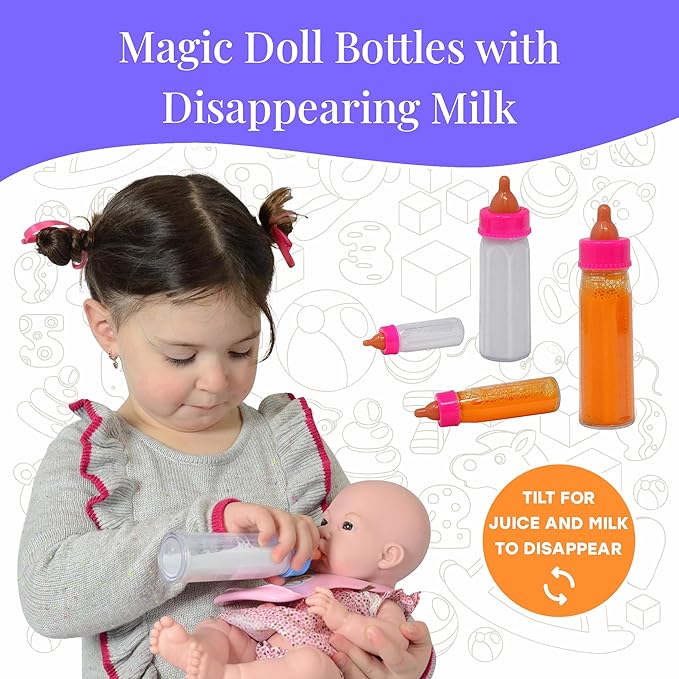 The New York Doll Collection Baby Doll Accessories, Doll Magic Bottles & Doll Feeding Set