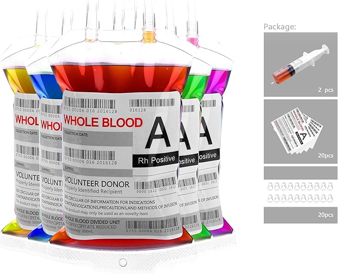 WYNK 20 Pack Halloween Decorations Blood Bag for Drink, 11.5 FL Oz Reusable Cups Containers, Live Blood of Theme Parties, Halloween/Vampire/ Hospital Theme Party Favors, Nurse Graduation Party Props