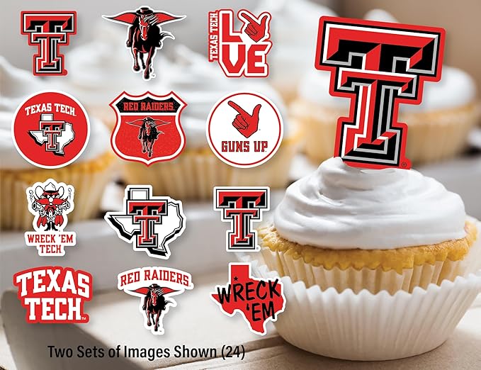 Texas Tech Cupcake Topper Party Supplies for Football, Birthday, Graduation Party Decorations (24 Pieces) (Texas Tech Red Raiders)