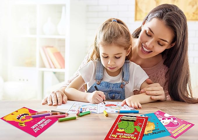 90shine 54PCS Valentine's Day Coloring Books for Kids Bulk - Valentines Classroom School Party Favors Gifts Holiday Class Activity Supplies
