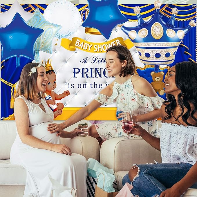 Blue Crown Balloons - Pack of 6 Foil Helium Mylar Balloons for Royal Navy Boy's Birthday or Baby Shower