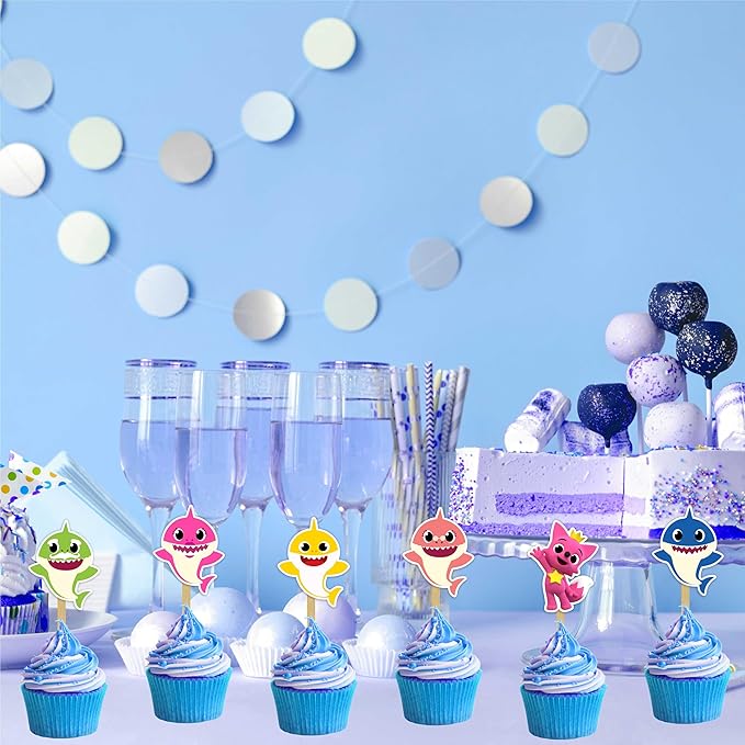 "Bby Shrk Cupcake Toppers – Cute Party Decorations for Bby Shrk-Themed Birthdays – Fun & Colorful Cake Toppers for Birthday Parties – Multicolor Set of 24"