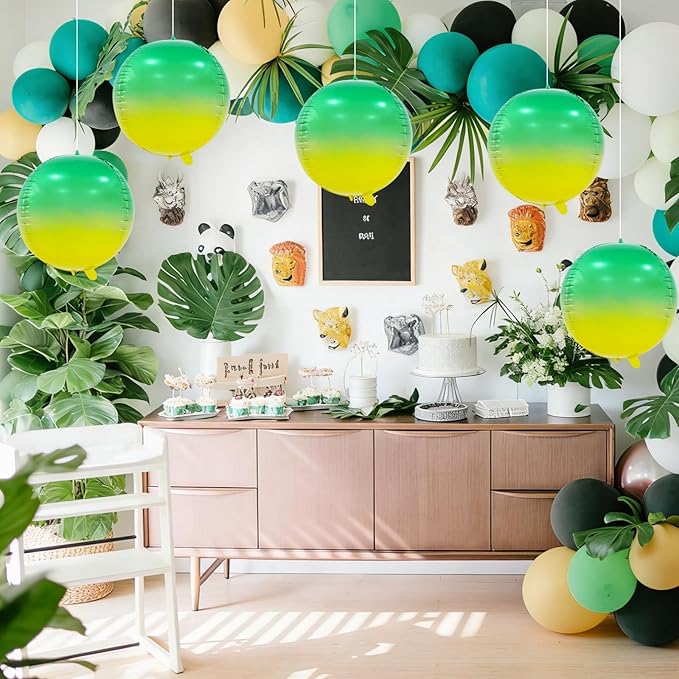 TONIFUL 8Pcs 22Inch Large Colorful Green 4D Giant Round Foil Balloon 4D Metallic Mylar Sephere Balloons for Christmas New Year Birthday Party Graduation Wedding Bridal Shower Decoration Supplies