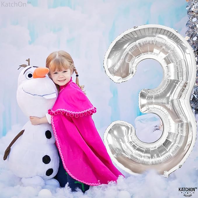 KatchOn, Big Silver Number 3 Balloon - 40 Inch | 3rd Birthday Decorations for Girls & Boys