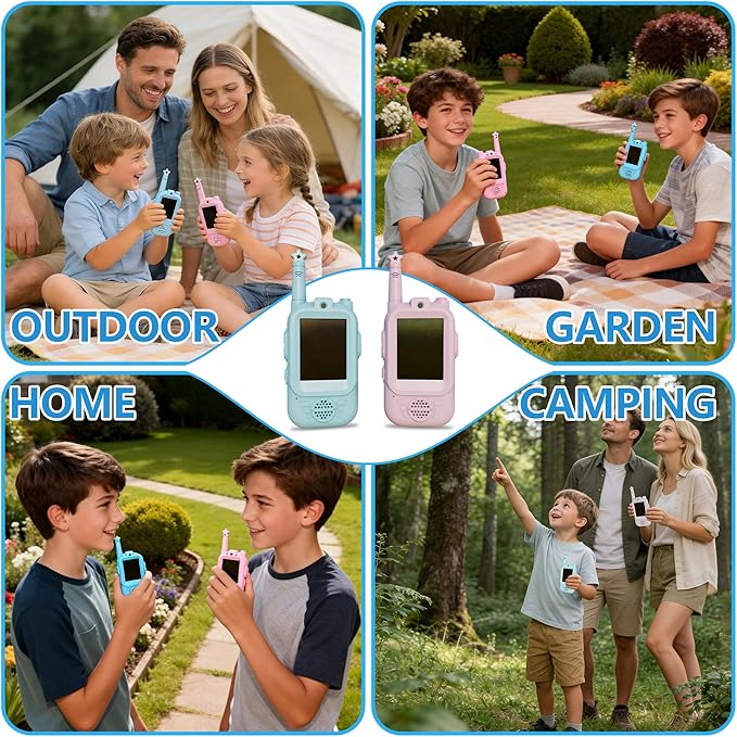 Video Walkie Talkie for Kids 2 Pack 3-12 Year Old Boys Girls Walkie Talkies Long Range 2 Way Radio Fun Toy with USB Rechargeable and Screen for Camping Hiking Outdoor Indoor Games Gift Pink Blue
