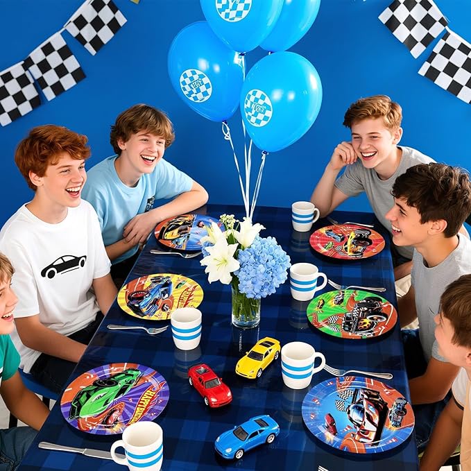 Grencian 60Pcs Hot Car Birthday Party Paper Plates 9" Heavy Duty Disposable Racing Car Dessert Platters Plates Hot Cars Decorations for Boys Kids Birthday Race Sports Game Themed Party Decoration