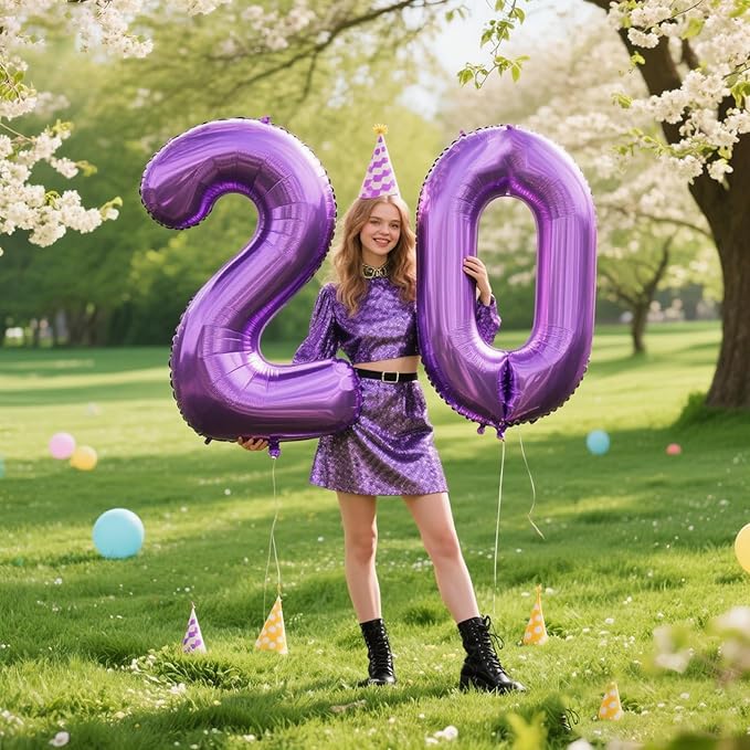 40 Inch Purple Number 0 Balloon Giant Large Nmuber 0 10 20 Foil Balloon for Birthdays,Anniversaries Graduations, 10th 20th Birthday Decorations