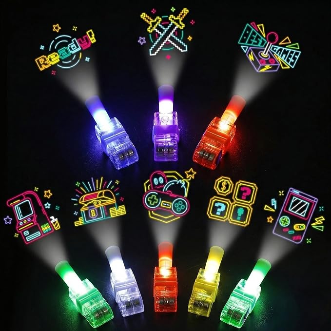 LovesTown 24PCS LED Finger Lights for Kids, Video Game Party Favors Finger Lights Glow in The Dark Supplies for Gamer Birthday Party Decorations Goodie Bags Easter Basket Stuffers Classroom Prizes