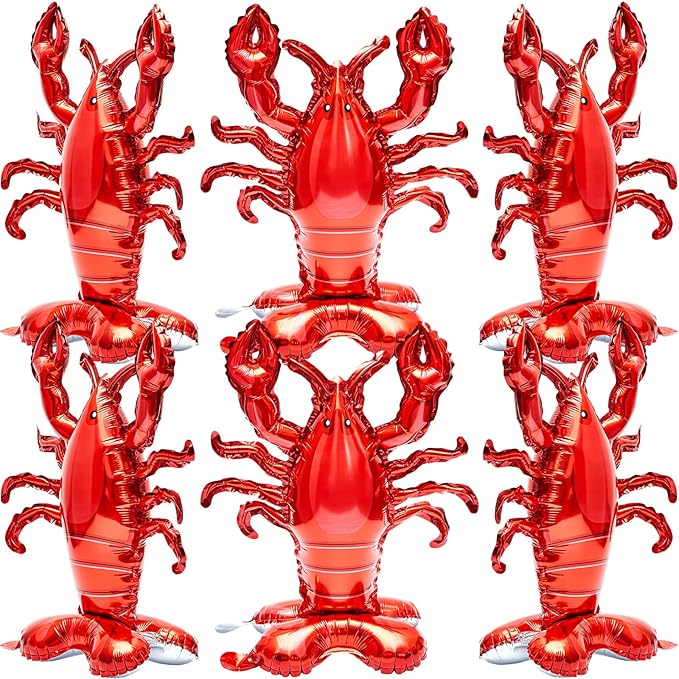 6 Pieces Giant Lobster Crawfish Balloons Simulation Sea Animal Foil Balloons for Birthday Party Decoration Home Office Party Favors Supplies(Vivid)