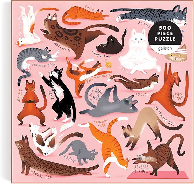Galison Yoga for Cats 500 Piece Puzzle from Galison - 20" x 20" Jigsaw Puzzle, Bright and Bold Artwork, Thick and Sturdy Pieces, for Cat Lovers!