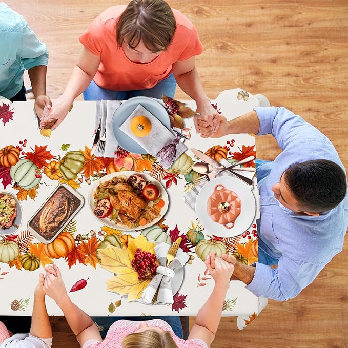 Thanksgiving Tablecloth Decoration,3pcs Fall Plastic Tablecloth Give Thanks Autumnal Pumpkins Table Cloth for Autumn Harvest Thanksgiving Party Supplies