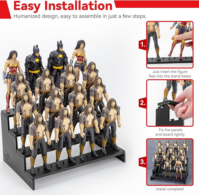 SIXPOINTS 6 inch Action Figure Display Shelf With Peg,4 Tier Toy Collectibles Organizer, Compatible with 1/12 Marvel Legends /DC/ GI Joe/ MOTU Figure Toy (6 inch-Black)