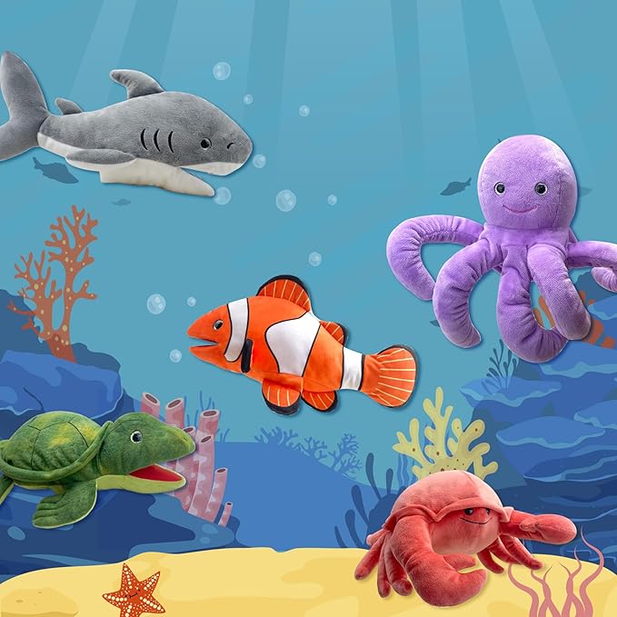 Octops Hand Puppet Realistic Plush Puppet 13",Octopus Puppet for Kids Ocean Animal Hand Puppet with Moveable Mouth,Soft Stuffed Octopus Puppet Story Toy Octops Puppets Role Play Teaching