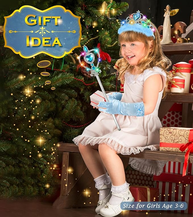 Princess Crown Tiara for Little Girls Princess Dress Up Accessories, Light Up Tiara Wand Toy Gifts for 3-6 Girl