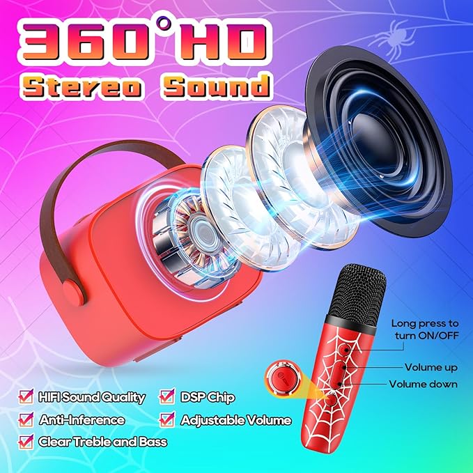 Mini Karaoke Machine for Kids, 2 Wireless Microphones with Bluetooth Portable Speaker & Dynamic LED, Kids Karaoke Machine for Girls Boys Ages 3-12+, Christmas/Birthday Gifts/Toys for Party & Playing