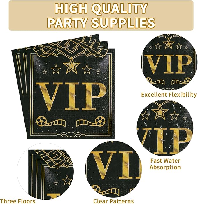 96 Pcs VIP Party Decoration Tableware 350 GSM Disposable Movie Night Red Carpet Plates and Napkins Party Supplies for Film Show Star VIP Celebrity Event Prom Red Carpet Runner for Party Serves 24