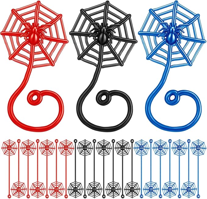 48 Pcs Sticky Spider Web Party Favors Bulk Easter Basket Stuffers Egg Fillers Goodie Bag Stuffers for Classroom Prizes Birthday Party Supplies (Red Blue and Black)