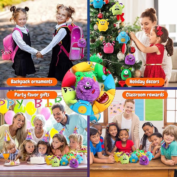 Libima 9 Pcs Mini Stuffed Animals Bulk Adopt a Pet Party Favors 3.15 Inch Small Plush Keychains Cute Ornaments Toys for Baby Shower Birthday Gift Bags Fillers Easter Basket Stuffers(Monsters)